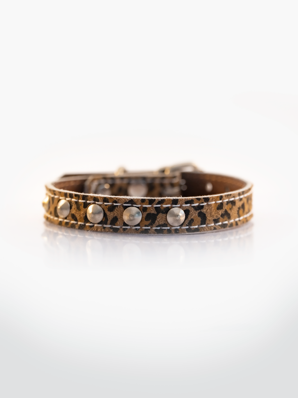 COLLAR DE CUERO ANIMAL PRINT MINI LEOPARD 3  CON TACHAS