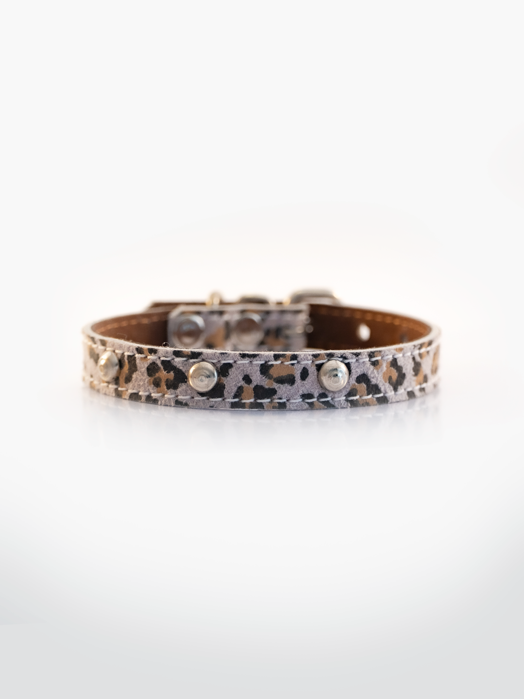 COLLAR DE CUERO ANIMAL PRINT MINI LEOPARD 2 CON TACHAS